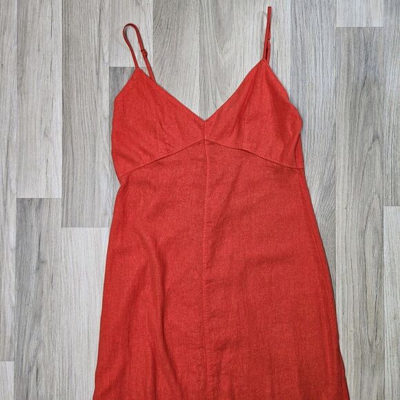 Zara Womens Dress Burnt Orange Midi Strappy Size Medium  Linen - Picture 3 of 9
